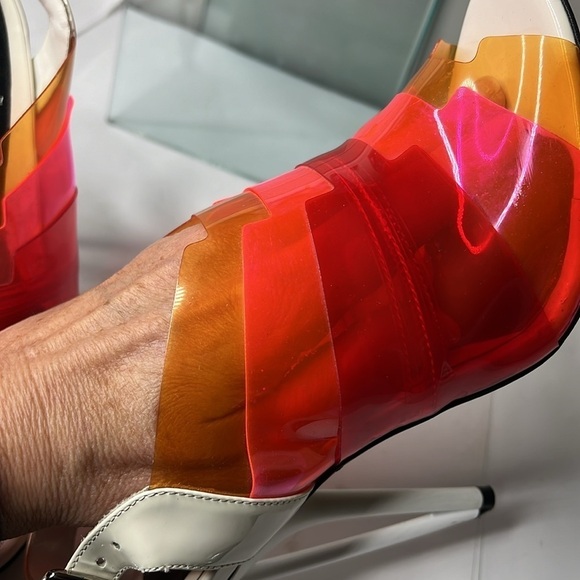 Fendi Sz 38 Multicolor Colorblock PVC Peep Toe Geometric Heels Sandals Shoes - Picture 7 of 11